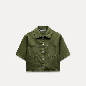 Zara Olive Short Sleeve Denim crop top